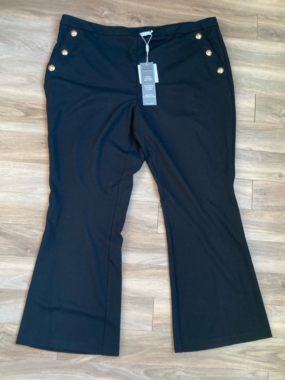 Zac & Rachel black pull on pant casual business decorative gold tone buttons 3X